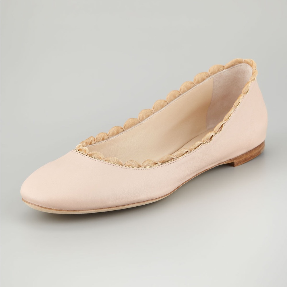 CHLOE scalloped chain ballerina flat, nude